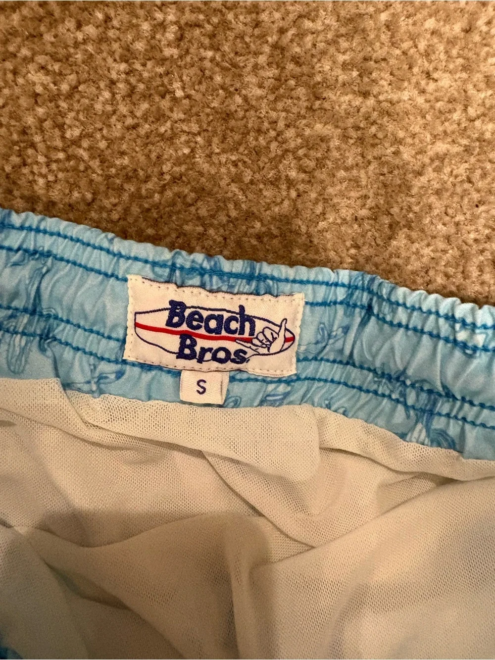 Light Blue Cactus Print Swim Trunks with Blue Trim